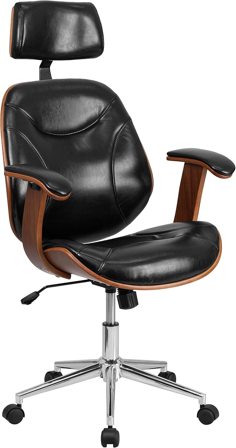 Flash Furniture High Back Black LeatherSoft Executive Ergonomic Wood Swivel Office Chair with Arms