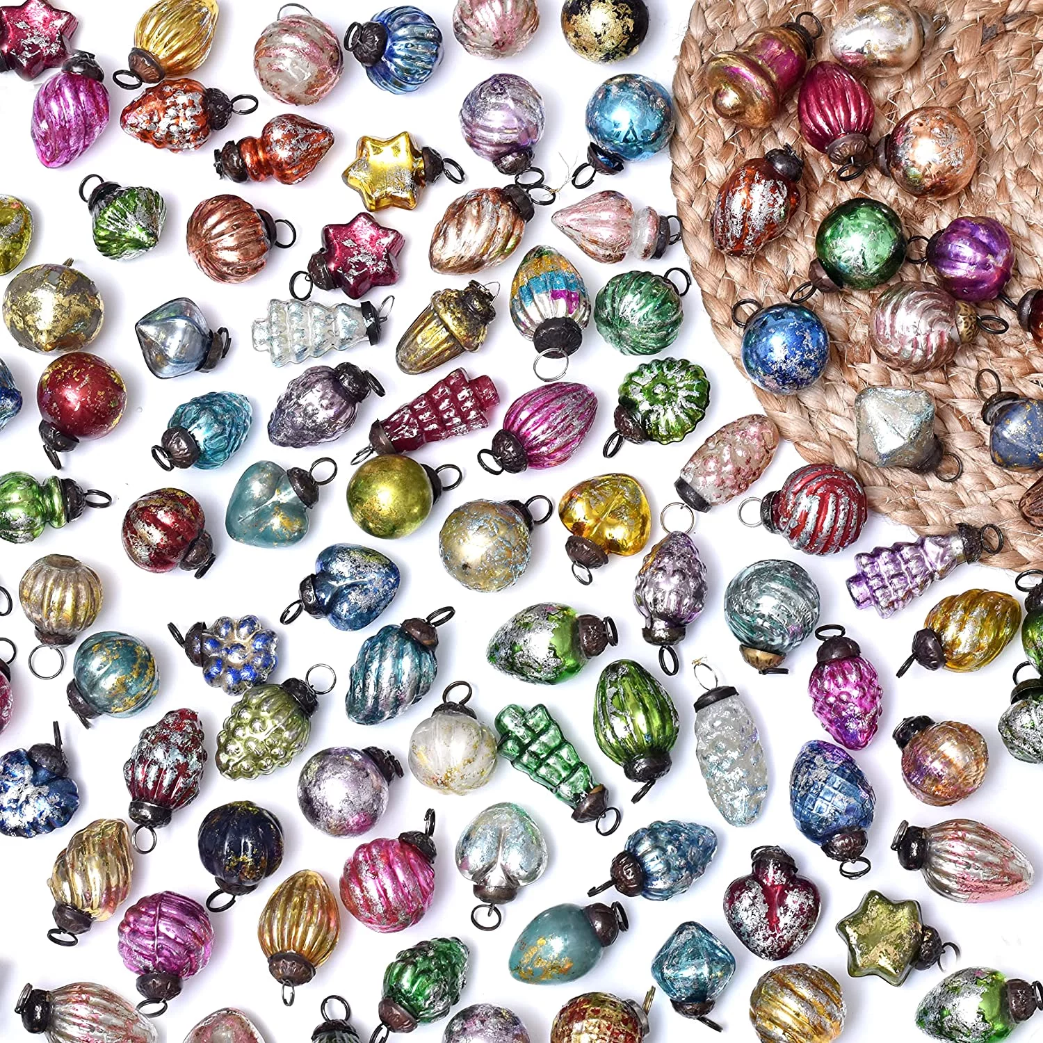 Christmas Ornaments- 75 Piece- Antique Glass Christmas Ornaments -Vintage Christmas Decorations- Vintage Retro Christmas Tree Ornaments- Christmas Tree Decorations- Mini Ornaments- Christmas Balls