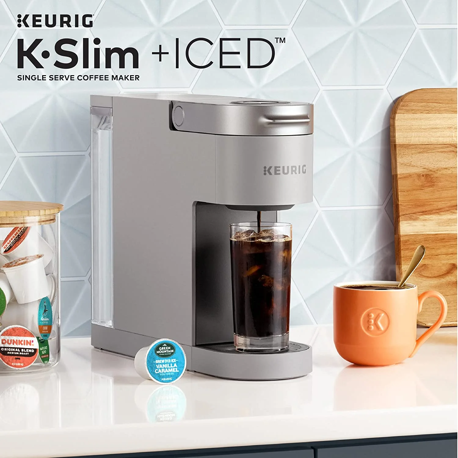 Keurig K-Slim + ICED Single Serve Coffee Maker Brews 8 to 12oz. Cups (Gray)