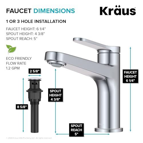 KRAUS Indy Single Handle One Hole Bathroom Sink Faucet in Chrome, KBF-1411CH