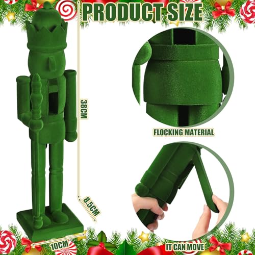 15'' Flocked Christmas Nutcracker Figure Velvet Wooden Christmas Decorations Nutcracker Figurine for Festival Party Xmas Gift Shelves Table Desktop Fireplace Home Decor(Green)