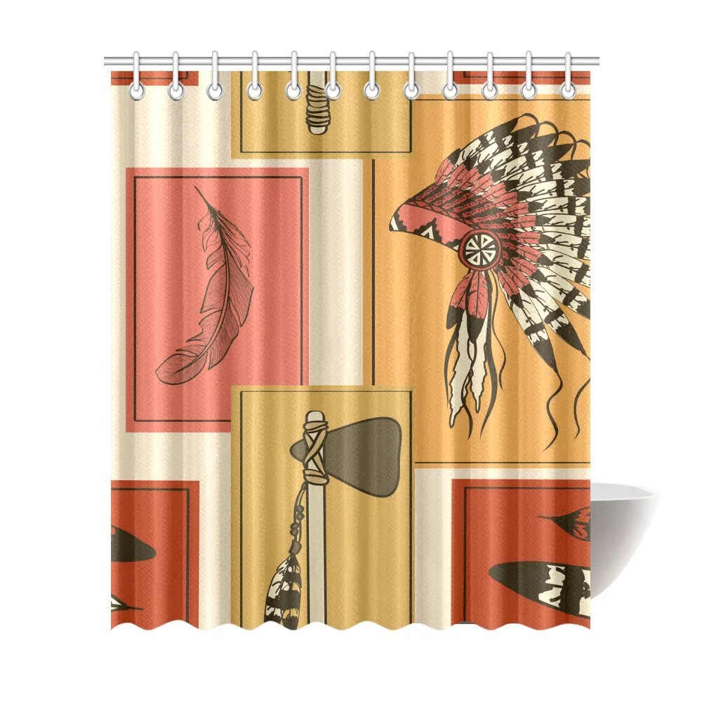 MKHERT American s Hat Feathers Tomahawk Polyester Fabric Bathroom Shower Curtain 66x72 inch