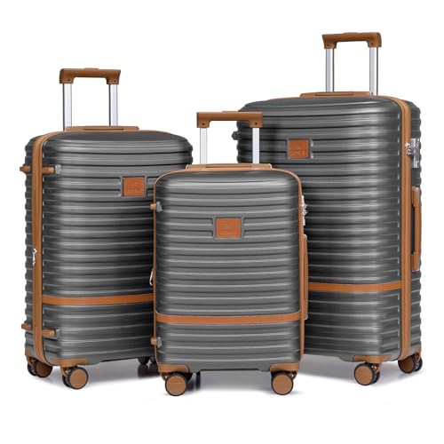 Joyway Carry On Luggage 20 Inch Expandable Suitcase with Spinner Wheel, 4 Piece Hard Shell Luggage Set with TSA Lock(White brown)