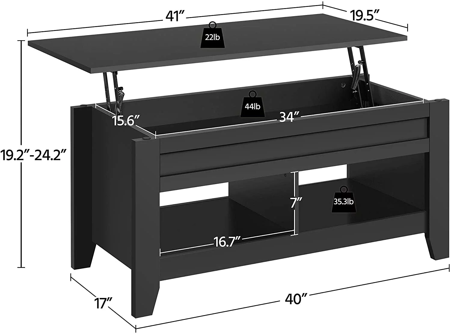 HJZBNONE Lift Top Coffee Table for Living Room with Hidden  Drawers  Wood Center Table for Reception Room Office Small Space   Black