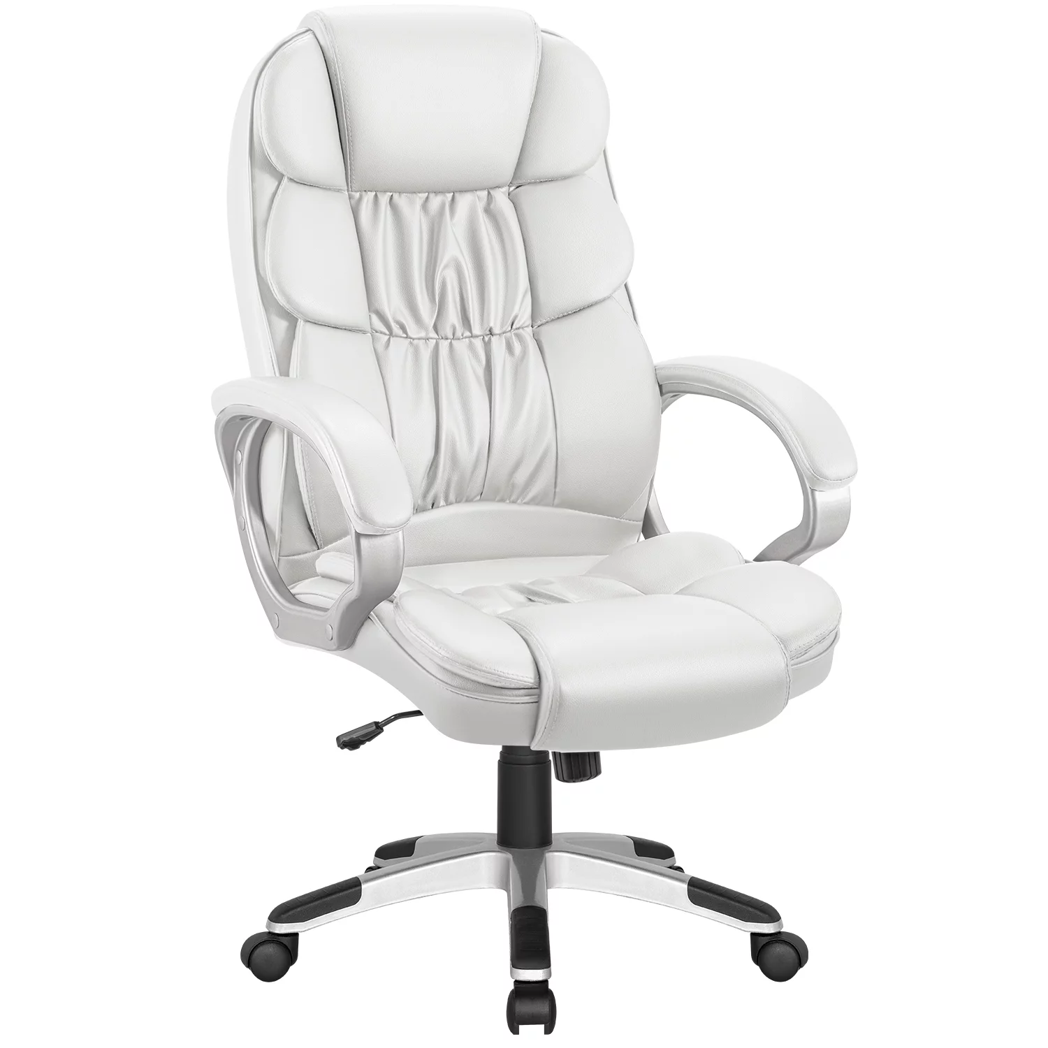 Lacoo Leather High Back Office Chair Ergonomic Executive Office Chair Swivel Computer Desk Chair Lumbar Support Soft Cushioned Padded Arms, White