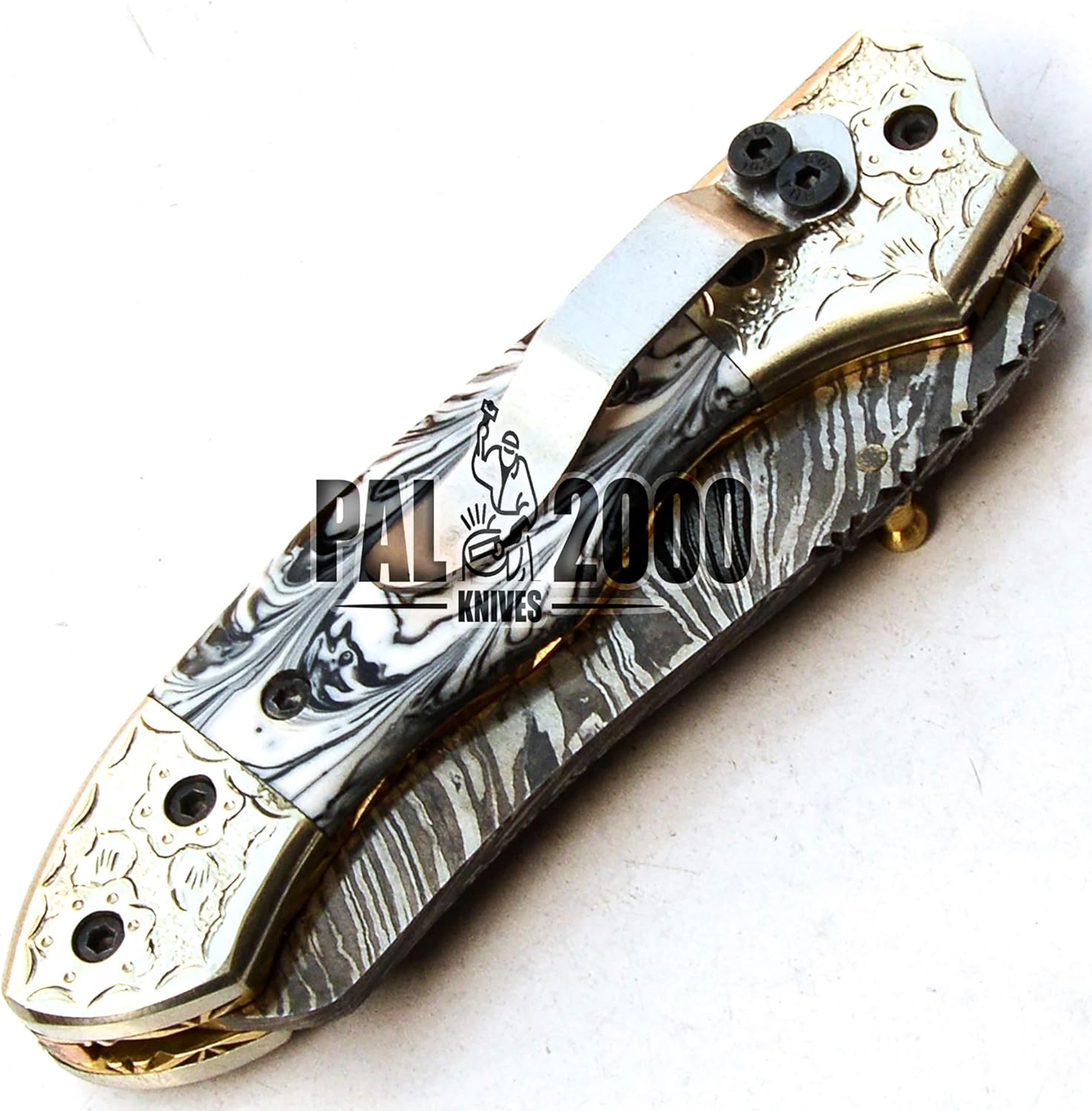 FOL-9775 Handmade Damascus Steel Folding Pocket Hunting Knife with Sheath