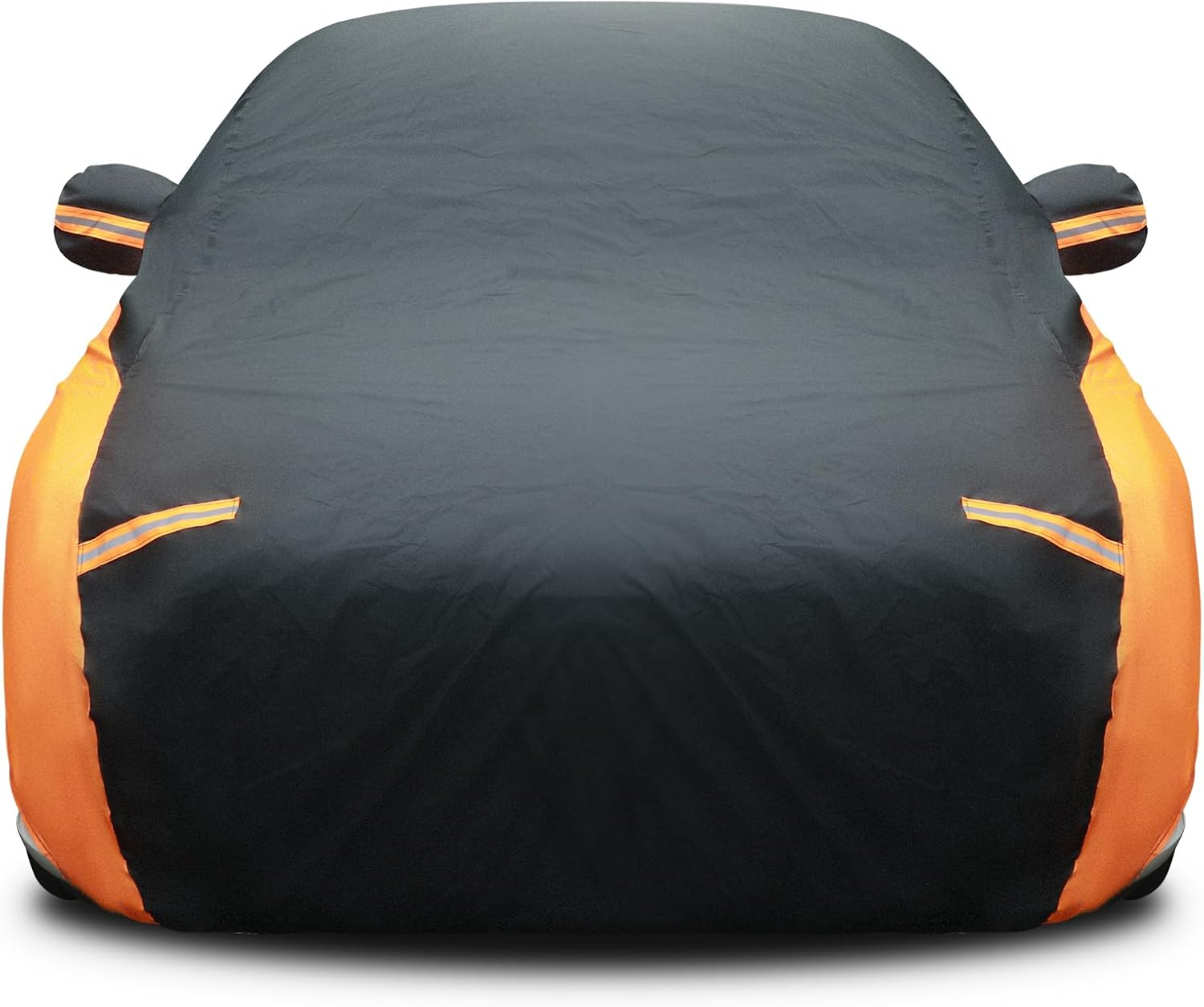 Full Car Cover Waterproof Most Weather for Automobiles, Outdoor Full Cover Rain UV Protection Sun, Scratch Resistant Windproof Universal (Black, Orange,Fit Sedan Length (194-208'') 59'' H)