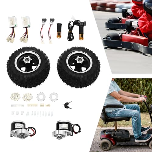 AKaSping 10IN 24V/36V Dual Motor Drive Air Wheel Ki Off-Road Wheel Conversion Kit Brush Gear Motor Chain Kit with Reverse Switch for Electrical Beach Bike Electric Cart Bike