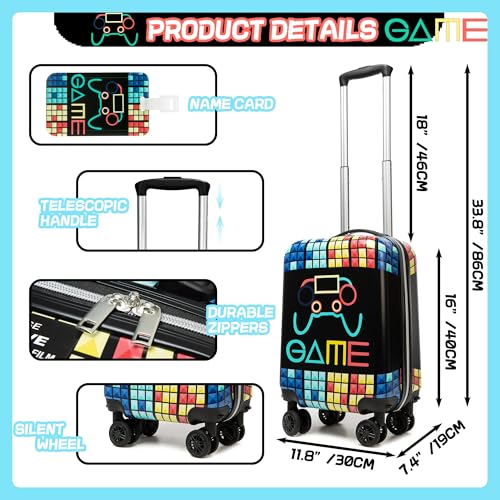 Kid’s Luggage Set 2 Piece Suitcase Set 16’’ Hardside Luggage with Spinner Wheels Girls Boys Carry on Toddler Luggage Travel Rolling Luggage Carry on Luggage Airline Approved Football