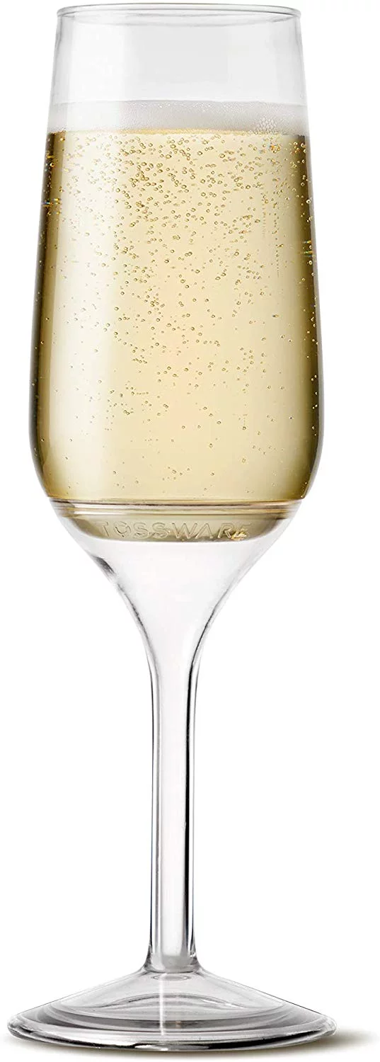 TOSSWARE Clear Plastic 6oz Stemmed Flute Champagne Glass, Set of 48
