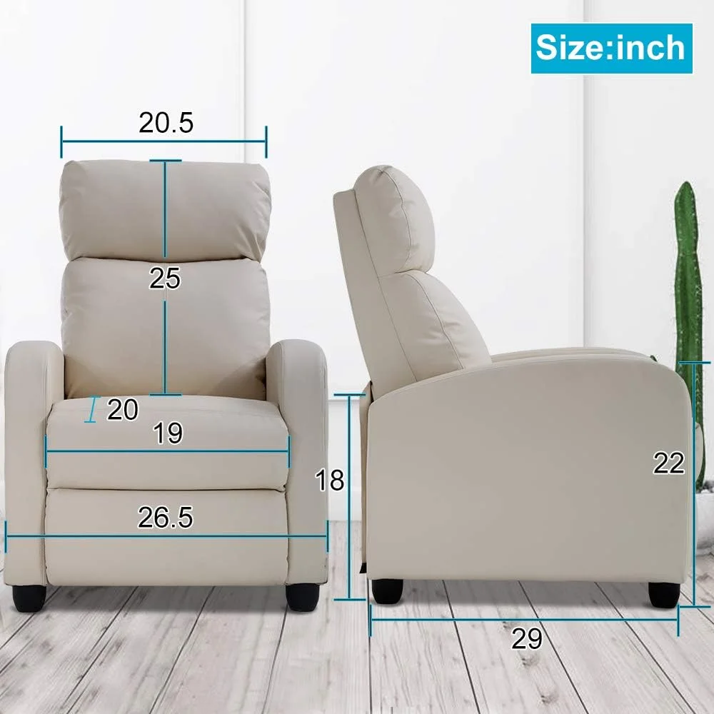 Recliner Chair, Padded Wide Seat Sofa PU Leather Massage Reclining Chair With Footrest & Backrest, Wingback Heavy Duty Modern Single Sofa Home Theater Seating Easy Lounge For Living Room, Beige