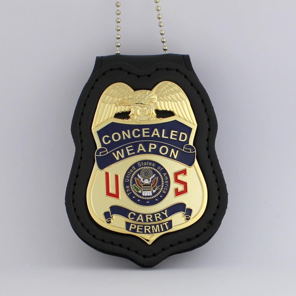 Metal Bounty Hunter Concealed Weapon Carry Permit Badge & Leather Holder