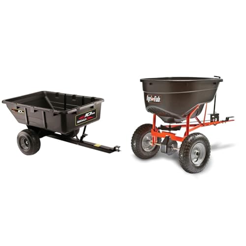 Brinly 10 cu.ft. 650lb Heavy Duty Tow-Behind Poly Utility Cart & Dump Trailer with Magnetic Hitch Pin & Compression Molded Bed