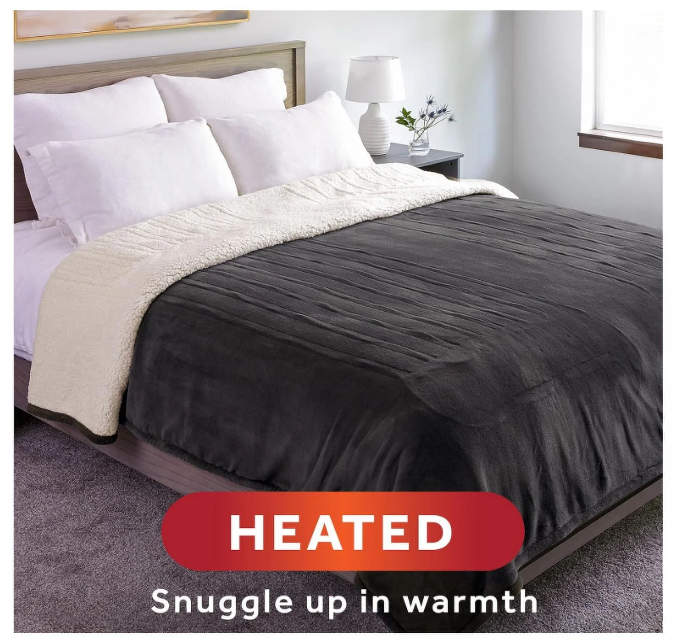 Sunbeam Royal Luxe Sherpa Night Fog Heated Blanket - Full