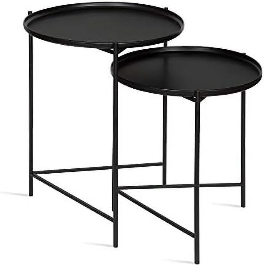 KBANZIBIU Ulani Modern Nesting   Set of 2  Natural Wood and Black Metal  Sophisticated End Tables for  and Display