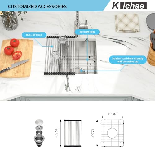 Kichae 12“ Deep Laundry Sink Undermount - 24 Inch Black Undermount Utility Sink Stainless Steel Single Bowl Under Counter Handmade Laundry Utility Room Basin