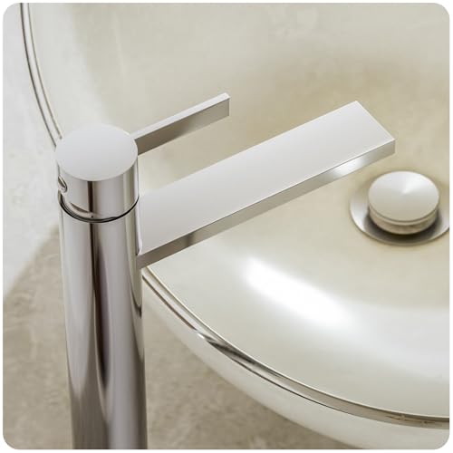 Phiestina Brushed Gold One Hole High Bathroom Vessel Sink Faucet, Single Hole Single Handle Tall Bathroom Faucet, with Pop Up Drain and Water Supply Line,FH01-BG-V