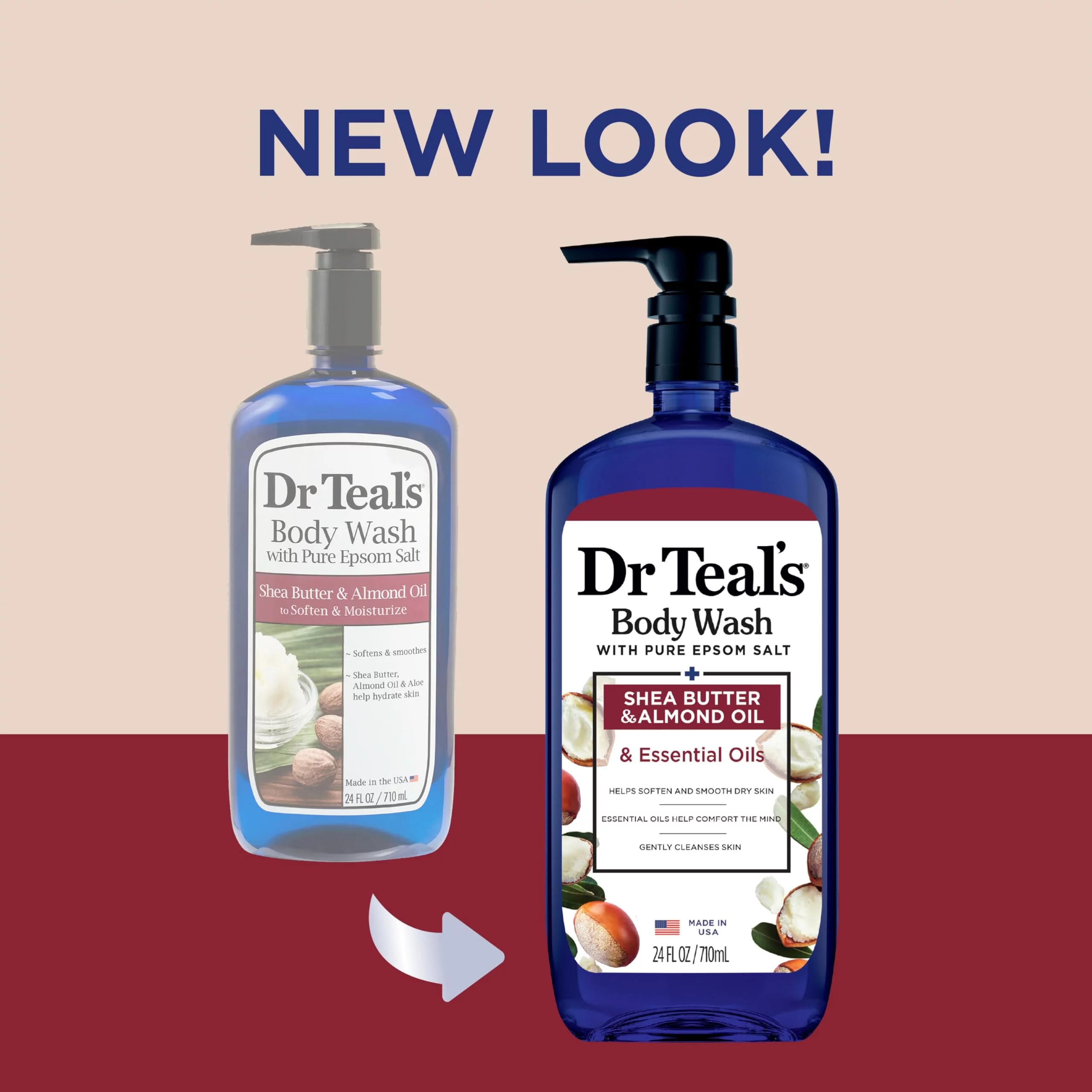 Dr Teal,S Body Wash With Pure Epsom Salt, With Shea Butter & Almond Oil, 24 Fl Oz (Pack Of 4) (Packaging May Vary).