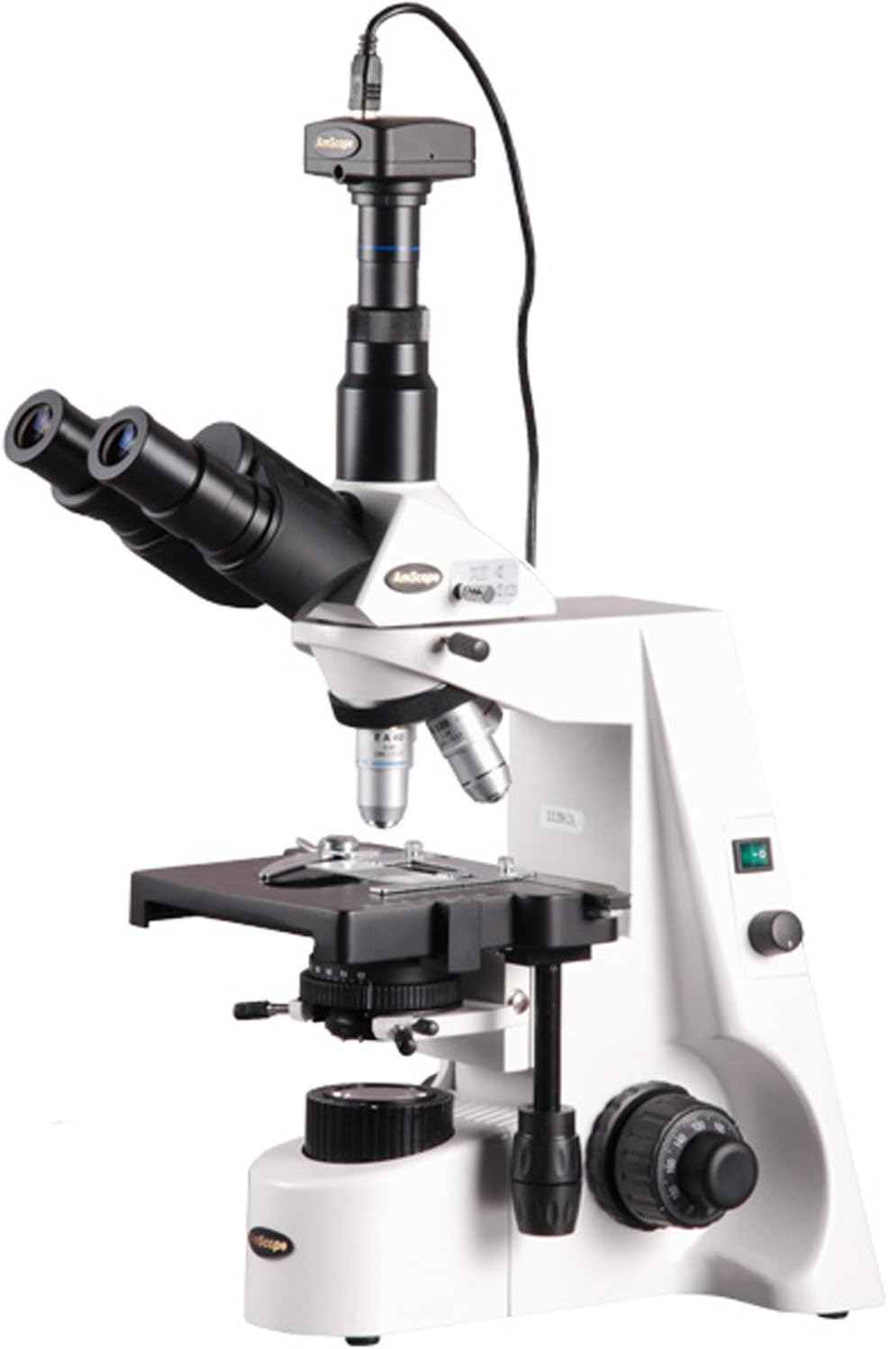 AmScope T690C-5M Digital Trinocular Compound Microscope, 40X-2500X Magnification, WH10x and WH25x Super-Widefield Eyepieces, Infinity Objectives, Brightfield, Kohler Condenser, Double-Layer Mechanical Stage, Includes 5MP Camera with Reduction Lens an