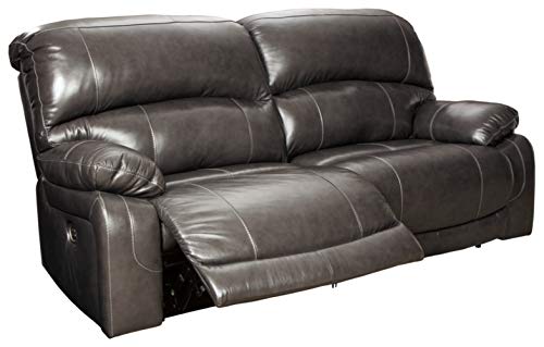 Signature Design by Ashley Jesolo Modern Faux Leather Manual Pull Tab Double Reclining Sofa, Dark Brown