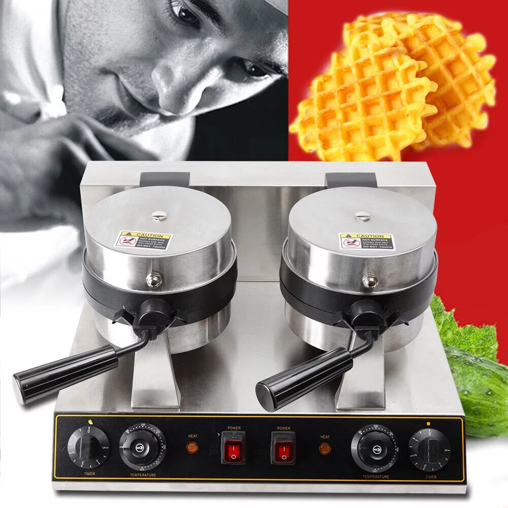 DENEST Dual Rotating Belgian Waffle Maker Commercial Non-Stick 7