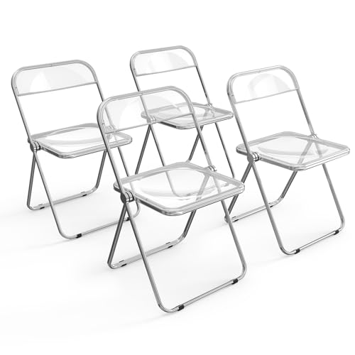 VINGLI Acrylic Folding Chairs 2 Pack, Clear Chair Foldable and Stackable, Plastic Panel & Metal Chrome Frame, Weight Capacity 350 lbs, Transparent