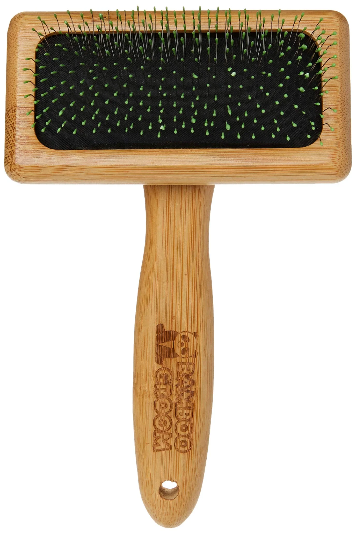 Paws & Alcott BG SSLICK MD Medium Bamboo Soft Slicker Brush with Stainless Steel Pin - Tan & Black