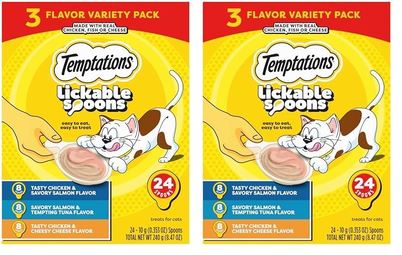 Temptations Lickable Spoons Adult Wet Cat Treats, 48 Spoons, Variety Pack