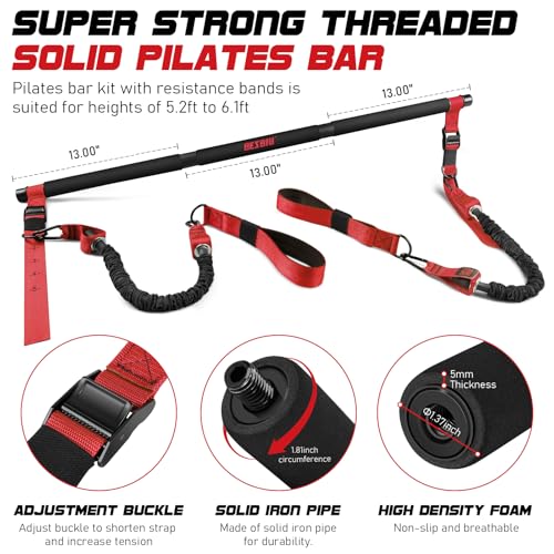 Pilates Bar Kit with Resistance Bands for Working Out, 210lbs Heavy Resistance Bands with Handles, Pilates Equipment with Resistance Band Bar for Men Women, at Home Gym Full Body Workout Equipment