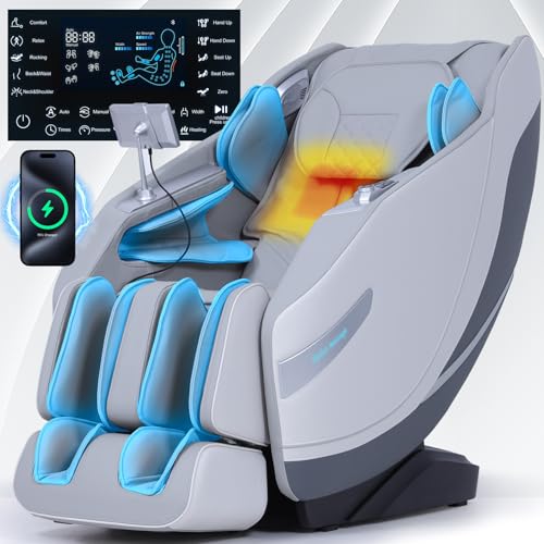 Stylish Massage Chair Full Body Zero Gravity Massage Chair Rocking Sleep Mode SL 3D Yoga Stretch Massage with Heat Wireless Phone Charge Upgraded Calf +11cm 12+ Modes Screen Touch Large Size Black