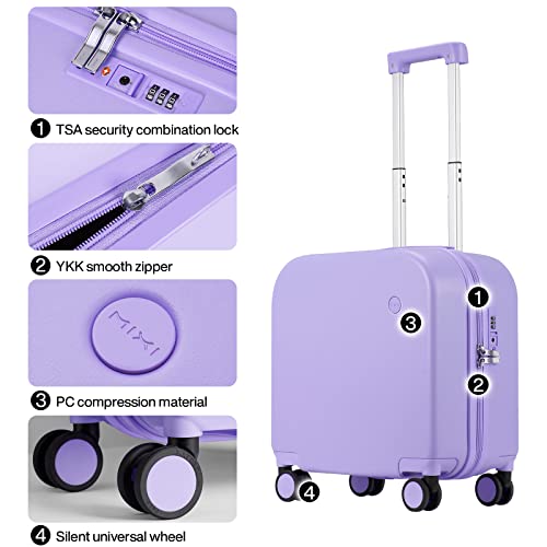 mixi Upgrade Carry on Luggage 14 Inch Underseat Personal Item Suitcases with Spinner Wheels, Hardside Rolling Suitcase PC with TSA Lock Lightweight Travel Case, Fine Grid Black