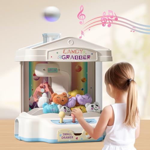 Mini Claw Machine for Kids, Toy Claw Machine with Music & Lights, Claw Machine with 10 Dolls and Game Co ins, Kid Claw Game for Girls and Boys