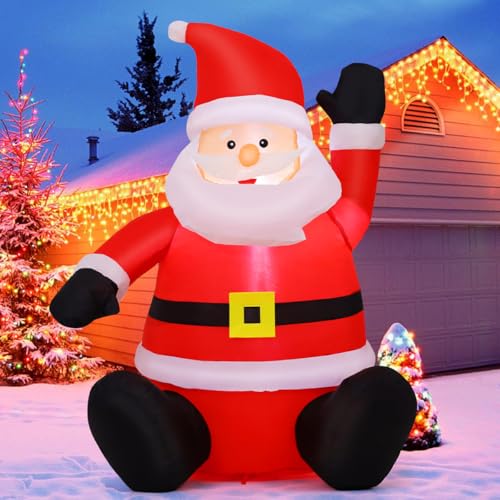 COMIN 4FT Christmas Inflatables Decorations Outdoor Blow Up Santa Claus Inflatable with Built-in LEDs for Yard Lawn Garden