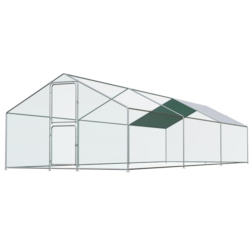 Large Chicken Coop, Chicken Coops for 30 Chickens, Chicken Runs for Yard with Water Poof & UV Resistance Cover, Spire Roof Chicken Coop Run with Double Lockable Doors for Outdoor Backyard