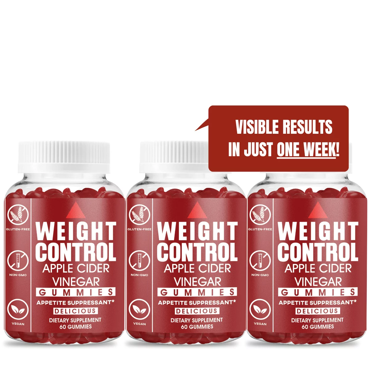 Apple Cider Vinegar Gummies - Immune Boosting, Weight Control and Energy Support - with The Mother, Vitamin B12, B9, Pomegranate, Safe, Proven, 60 Gummies, Made in USA [3-Pack]