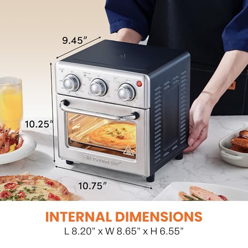 Elite Gourmet EAF0852SS 8.5Qt. Capacity Air Fryer Oven, Air Fry, Broil, Toast, Bake & Broil with Convection, Time and Temperature Controls, 800-Watts, Includes 25 Delicious Recipes, Stainless Steel