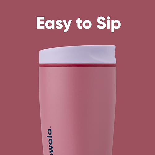 Owala SmoothSip Slider Insulated Stainless Steel Coffee Tumbler, Reusable Iced Coffee Cup, Hot Coffee Travel Mug, BPA Free 20 oz, Pink (Pucker Up)