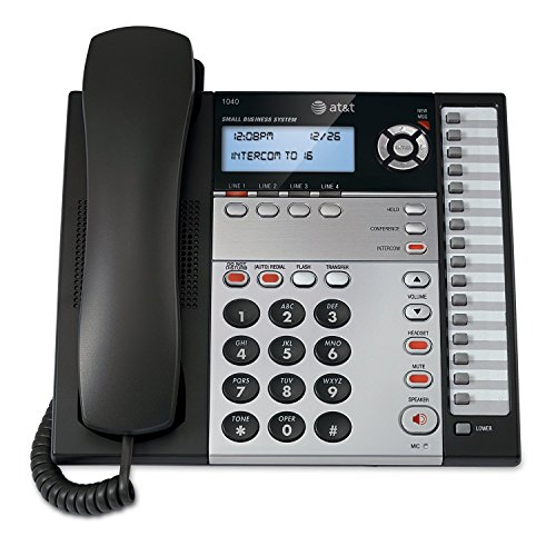 AT&T 1040 4-Line Expandable Corded Phone System with Speakerphone, 1 Handset, Desk Phone, Landline Phones for Office, Business, Home Telephone with Answering Machine, Black/Silver (Renewed)