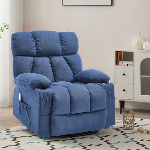 Massage Rocker Recliner Chair with Heat and Vibration Ergonomic Rocking Lounge Chair for Living Room Comfy Overstuffed Recliner with 4 Side Pockets,2 Cup Holders, USB Charge Port, Grey