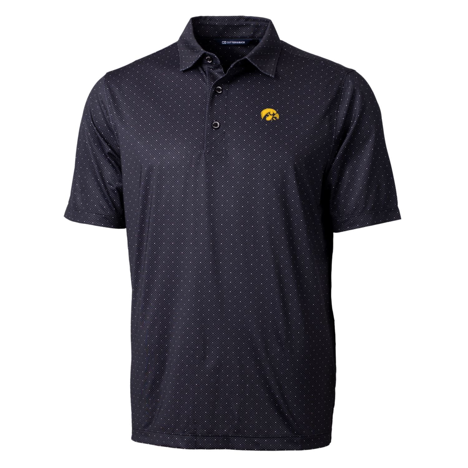 Men's Cutter & Buck Black Iowa Hawkeyes Pike Double Dot Print Stretch Polo