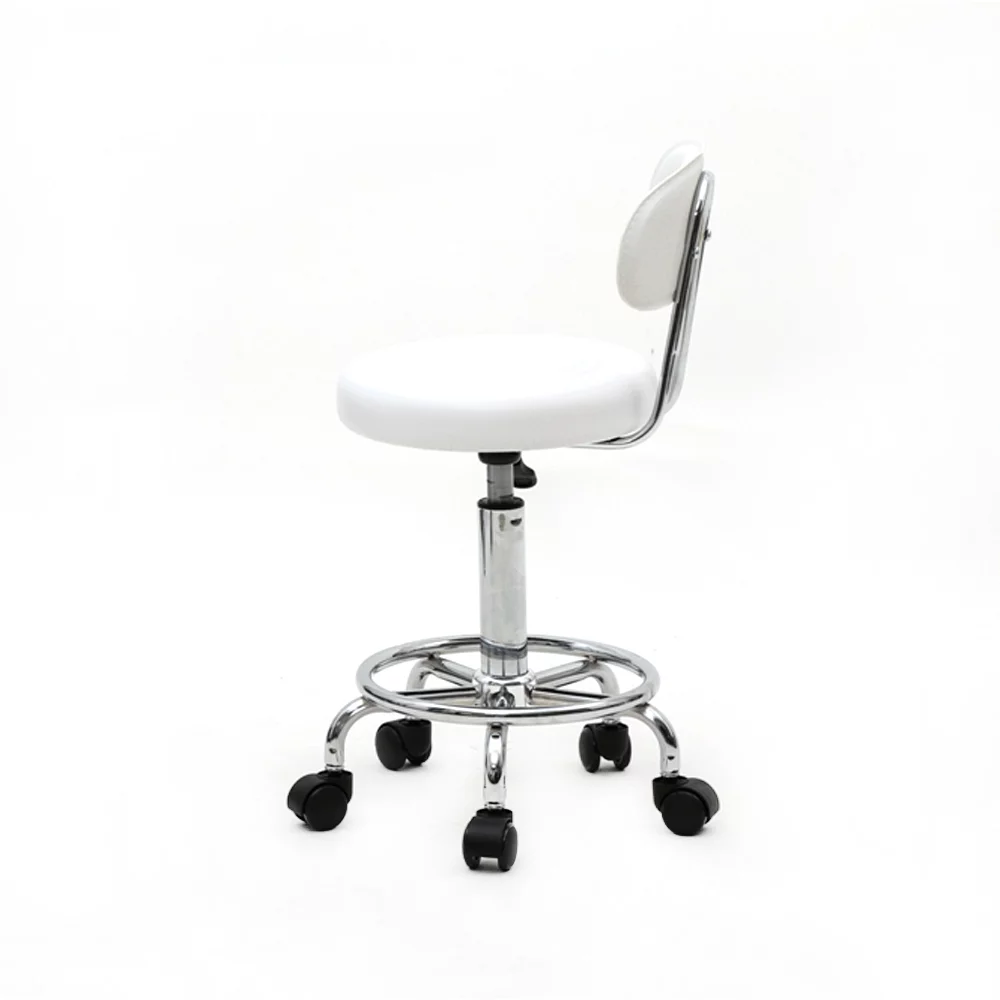 Veryke Counter Height Bar Stools, Salon Stools Chair Round Stool with Wheels, PU Leather Adjustable Rolling Stool, White