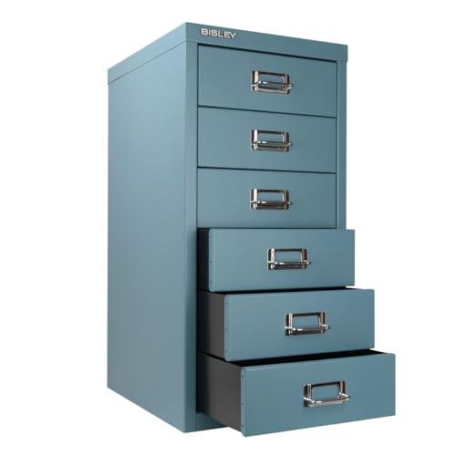 Bisley 10-Drawer Steel MultiDrawer Cabinet - Black, Chrome Pull Handles with Label Holders, Powder-Coated Steel, Removable Drawers, Fits Under Most Desks, Labels Included