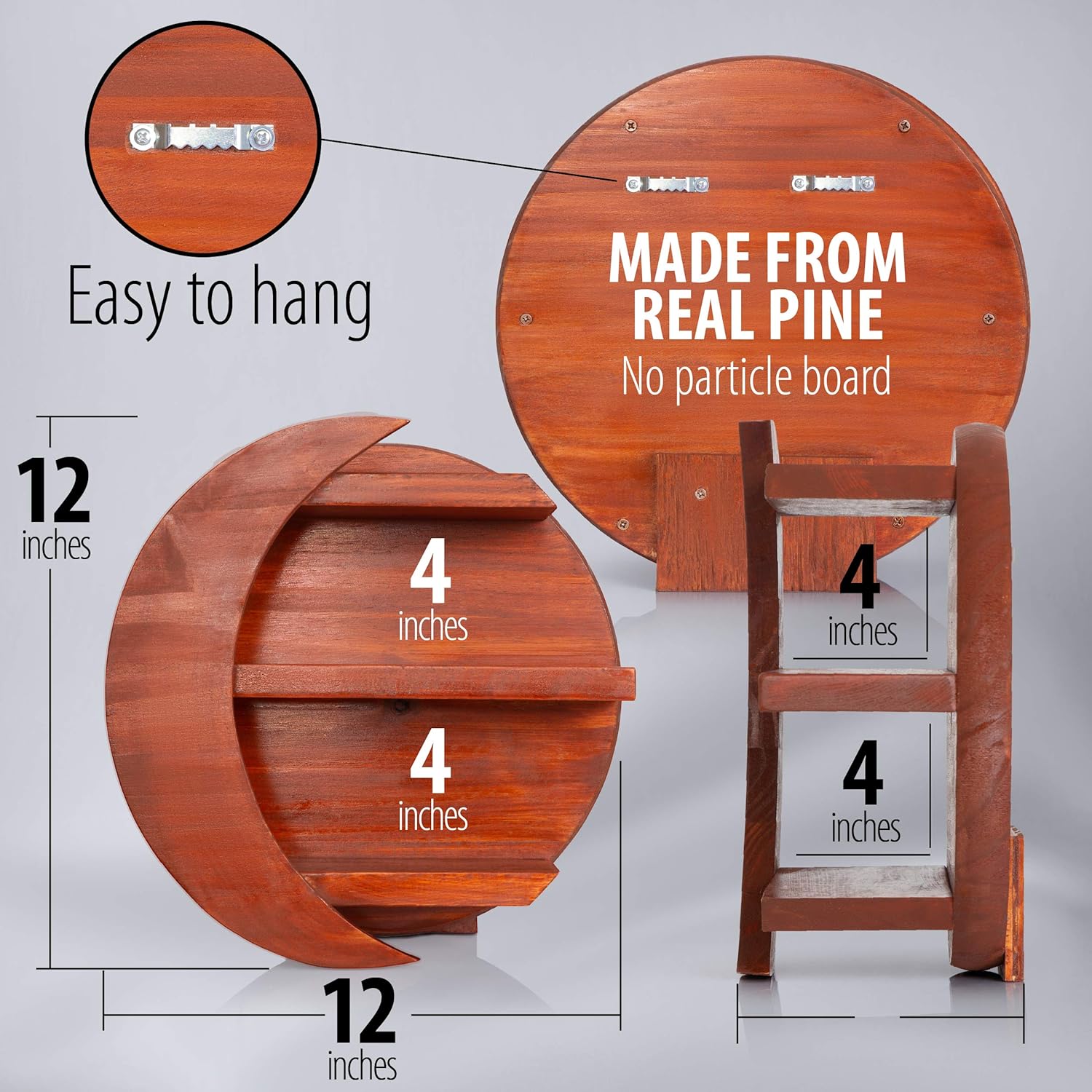 CHAMAMA Moon Shelf, Boho Decor for Bedroom, Crystal Shelf, Crystal Wall Decor, Moon Shaped Shelf for Crystals, Moon Decor, Wooden Moon Shelf, Bathroom Shelf, Crystal Shelf