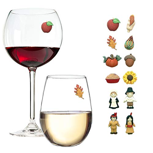 Simply Charmed Thanksgiving Magnetic Wine Glass Charms - Set of 12 Cute Drink Markers for Stemless Glasses, and More - Great Thanksgiving Hostess Gift for the Host That Wants to Elevate Their Party
