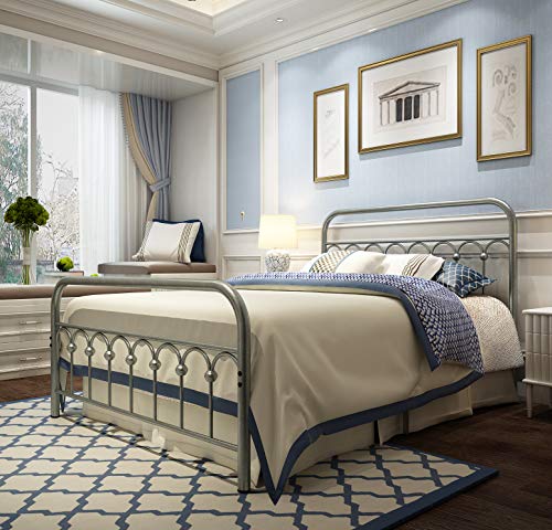 TUSEER Metal Bed Frame Full Size with Vintage Headboard and Footboard Platform Base Wrought Iron (Black)