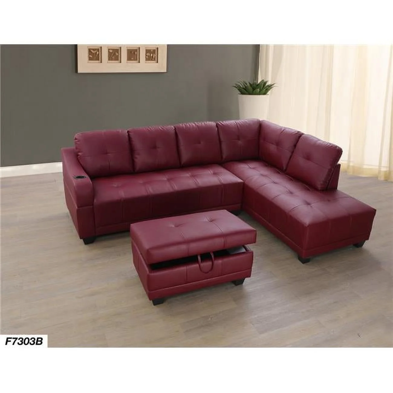 Lifestyle  Right Facing Sectional Sofa Set - Faux Leather, Red - 3 Piece