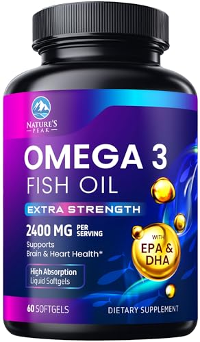 Triple Strength Omega 3 Fish Oil 2400 mg Softgels, Nature's Fish Oil Supplements, Brain & Heart Health Support - EPA & DHA, 1200 MG Fish Oil in Each Softgel, Omega-3 Supplement - 120 Fish Oil Softgels