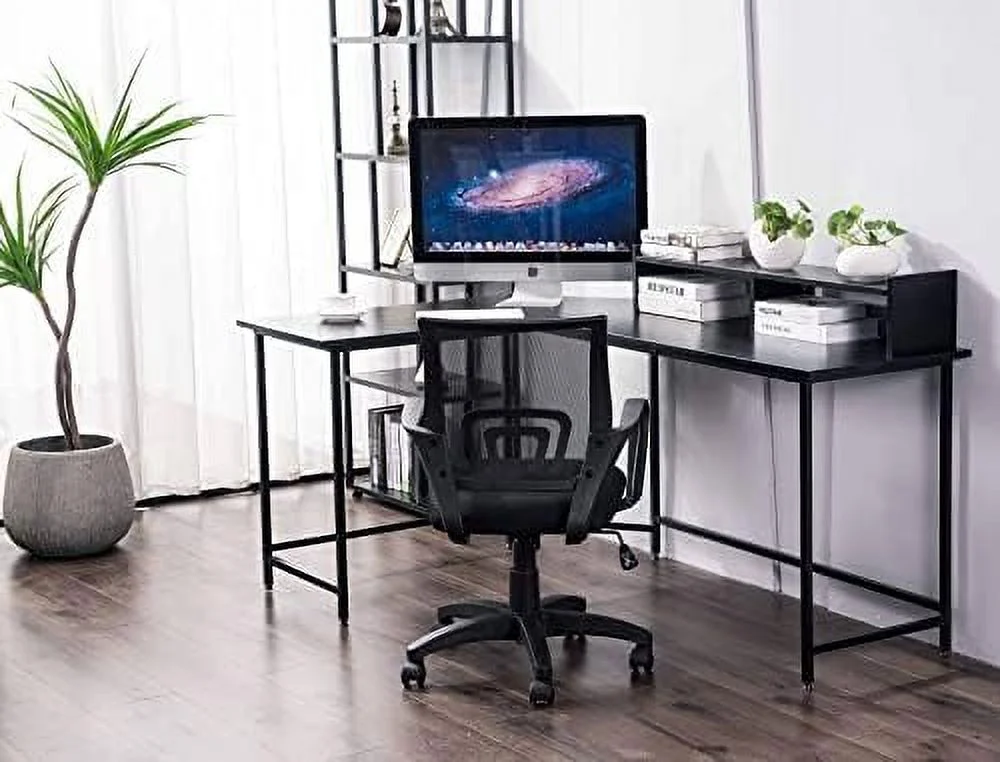 HJZBNONE Modern L-Shaped Computer Office Desk  Gaming Corner Desk with Monitor Stand  Home Office Study Writing Table Workstation for Small Spaces