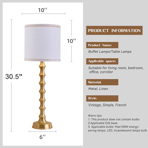 Set of 2 Gold Table Lamps, 30.5