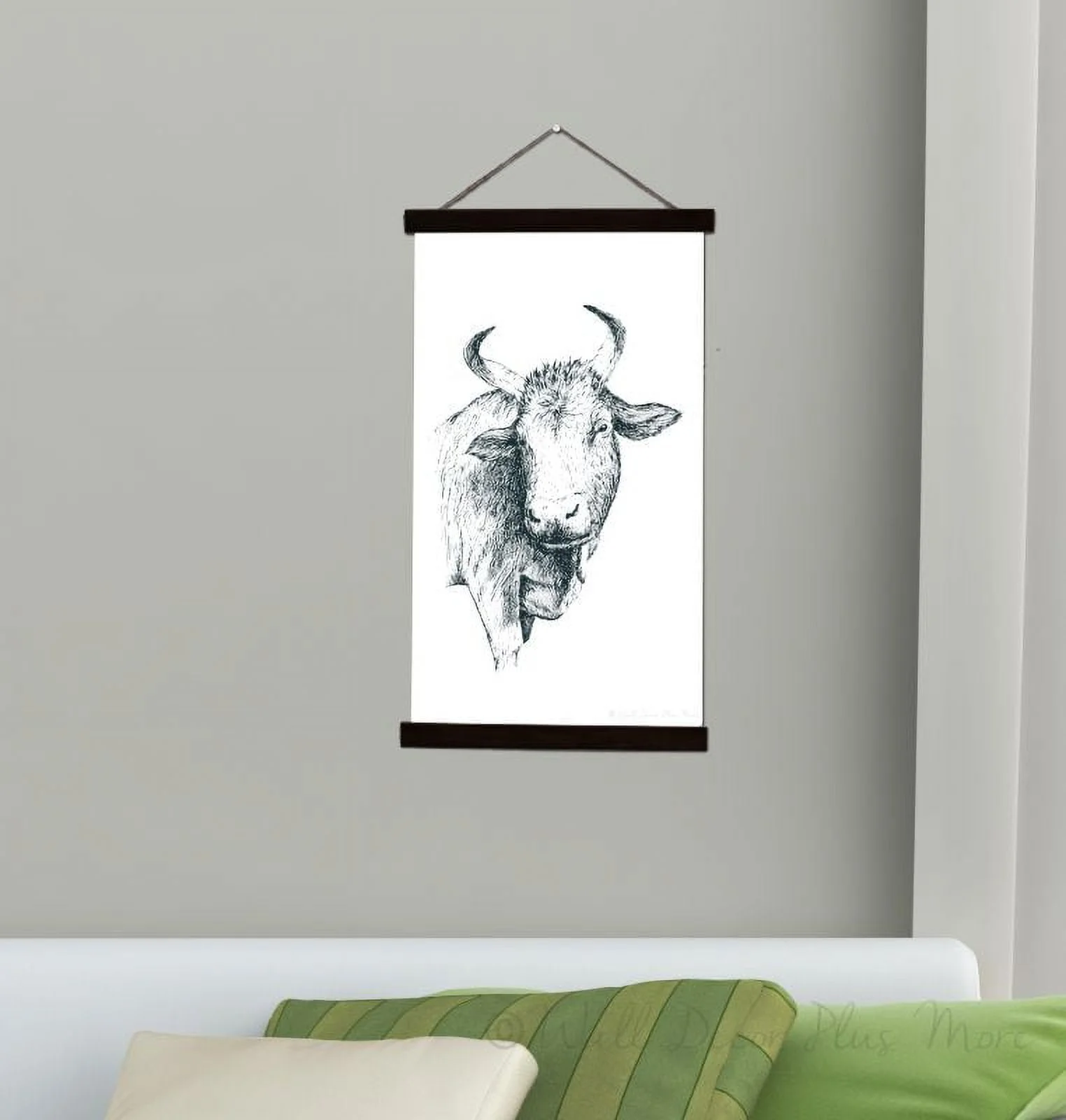Black Wood, Canvas Sign, Farm Animal Cow Art Farmhouse Style Décor Print, Lightweight Ready to Hang Wall Hanging, 15x26-Inch